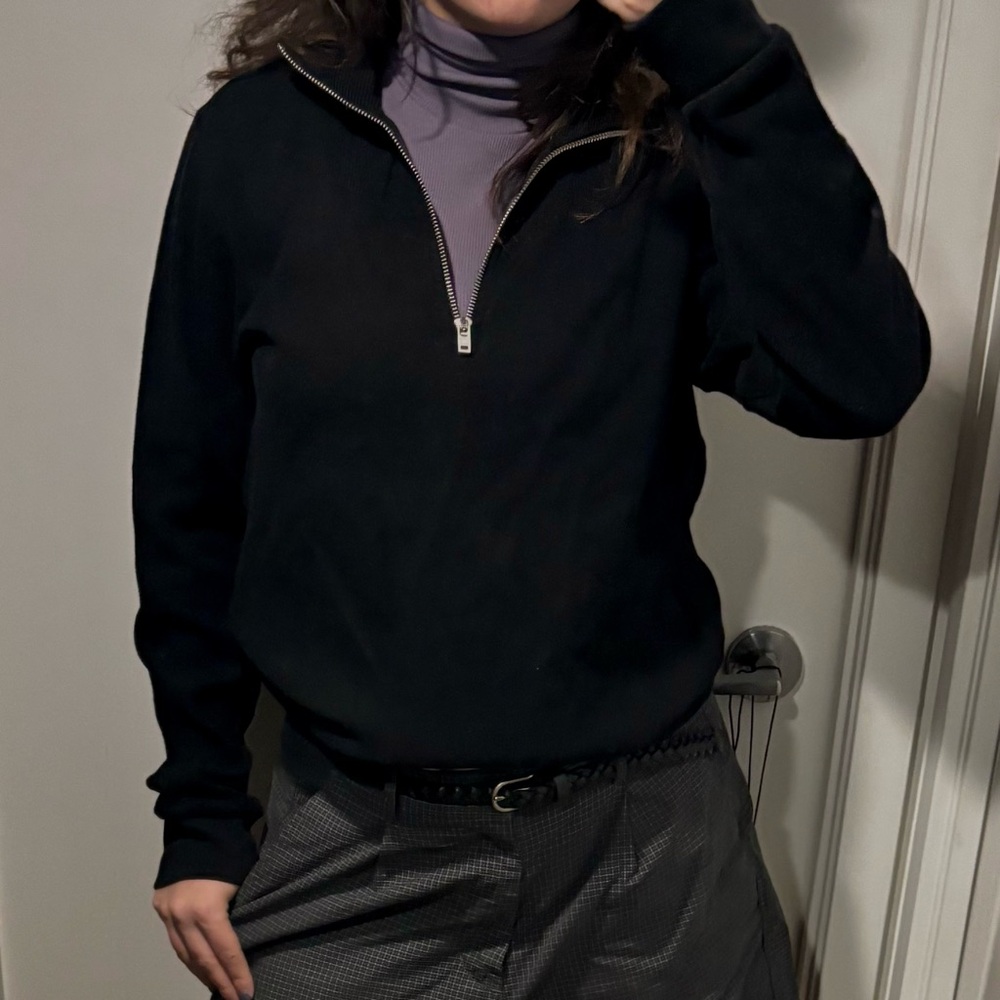 100% Cotton tru. Black Half-Zip Sweater